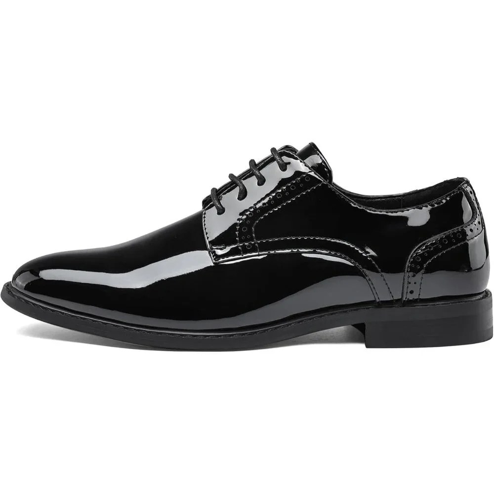 Men's Black Patent Shoes Formal Classic Business Lace up Oxford Shoes Wide Width